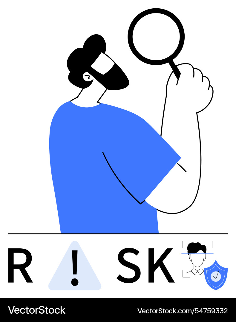 Man analyzing risk using magnifying glass alert Man analyzing risk using magnifying glass alert vector image