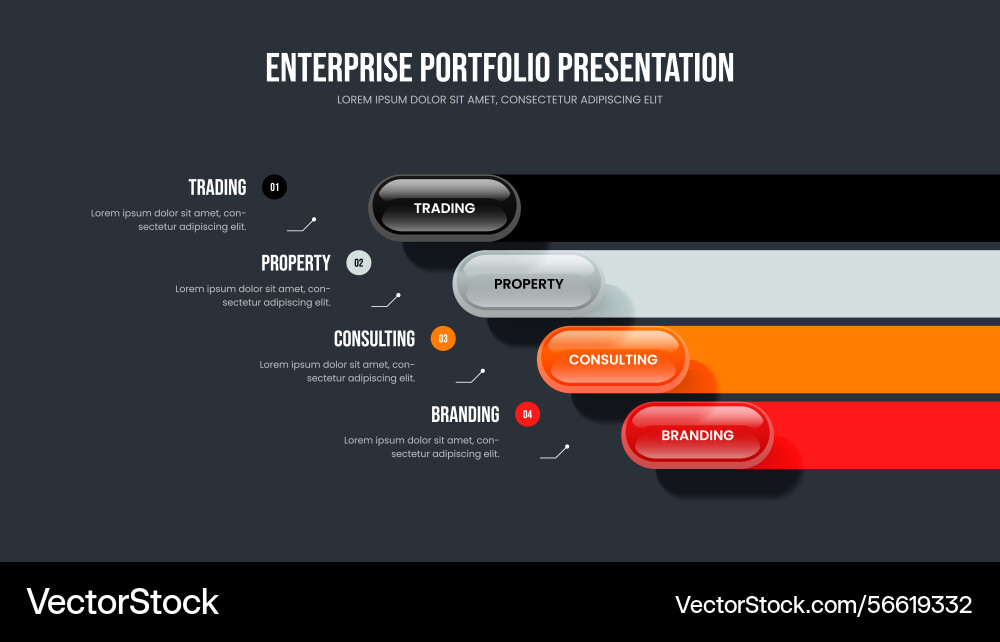 Modern briefing 4 element diagram slide template Modern briefing 4 element diagram slide template Vector Image