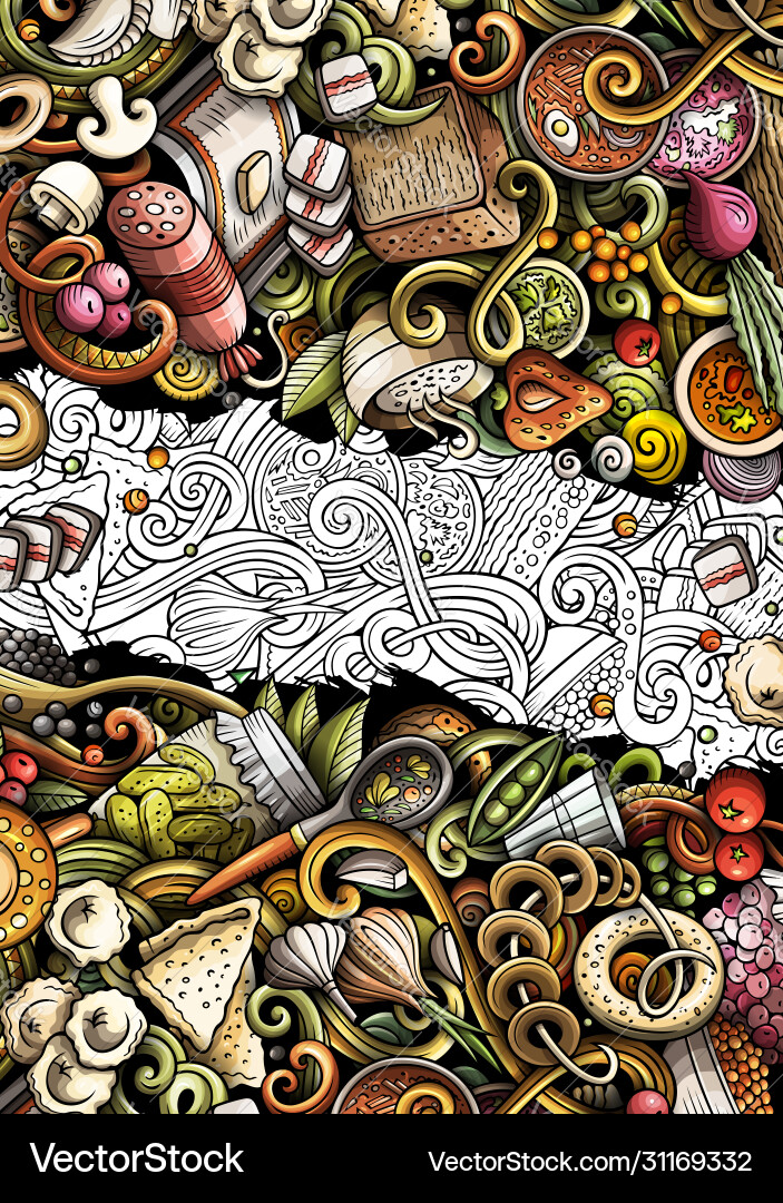 Russian food hand drawn doodle banner cartoon Russian food hand drawn doodle banner cartoon vector image