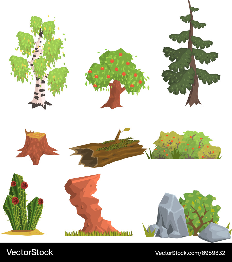 Trees bushes and nature elements set Vector Image