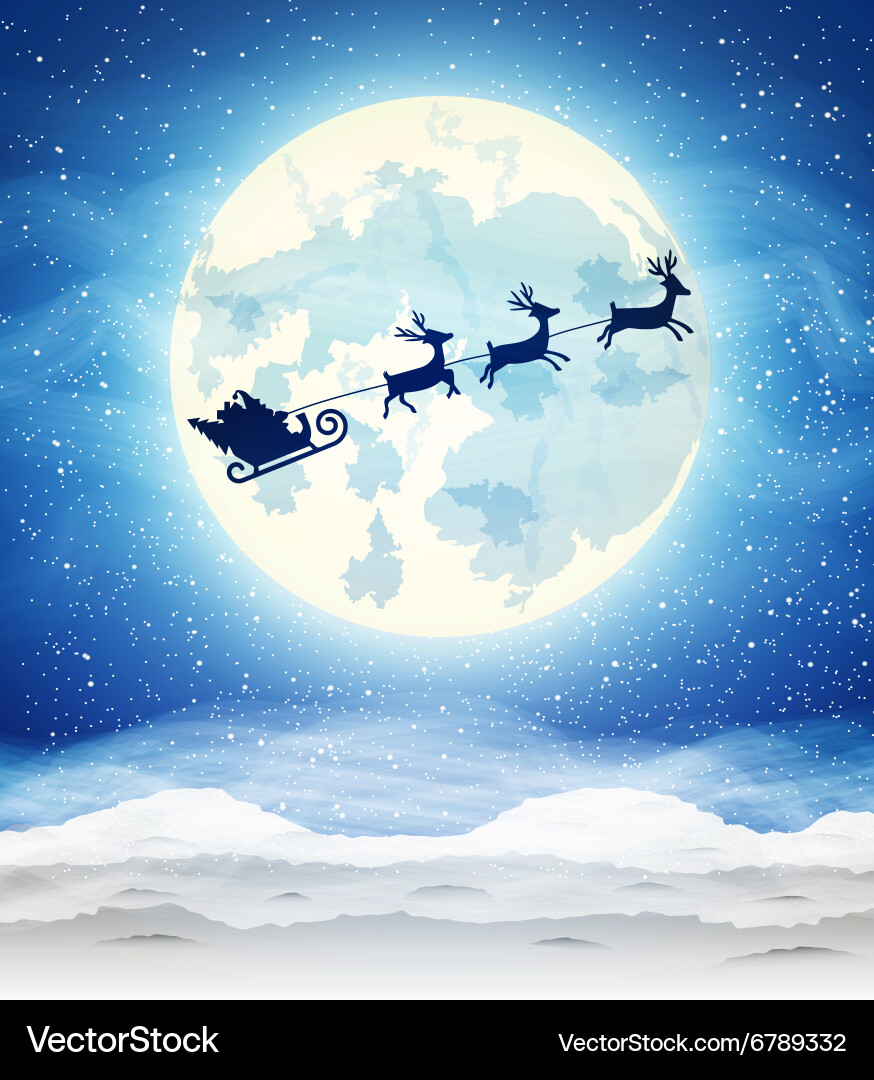 Winter Night with Santa's Sleigh Vector Image