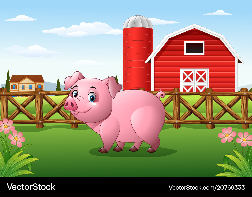 Cartoon pig in the farm background vector image