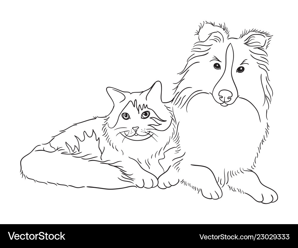 Cat and dog line art 07 Royalty Free Vector Image