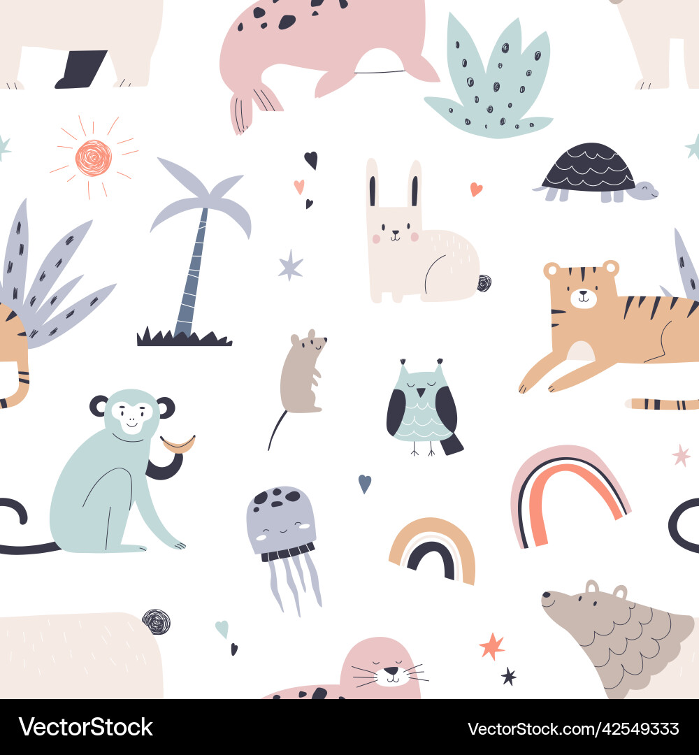 Cute Animal Scandinavian Pattern vector image