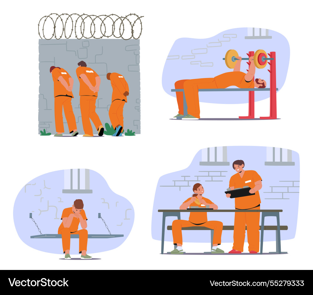 Daily schedule routine in jail prisoner behavior Daily schedule routine in jail prisoner behavior Vector Image