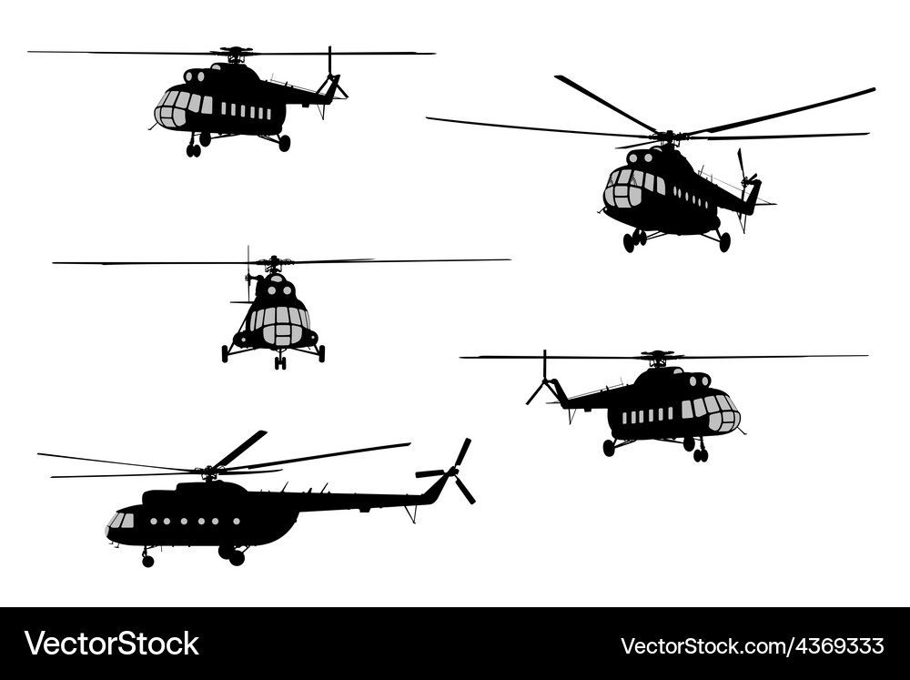 Helicopter Silhouettes Set Vector Image