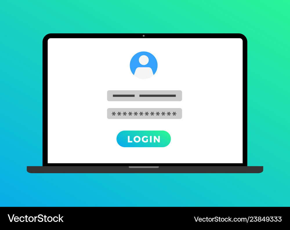 Laptop computer with login page on screen vector image