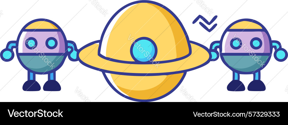 Robotic guides bots and planets in a cosmic vector image
