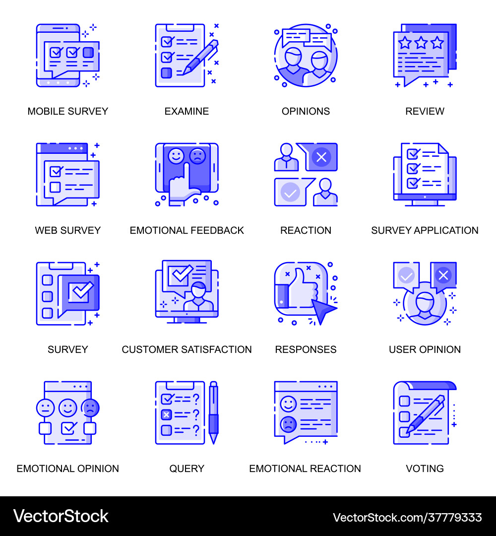 Survey web flat line icons set pack outline vector image