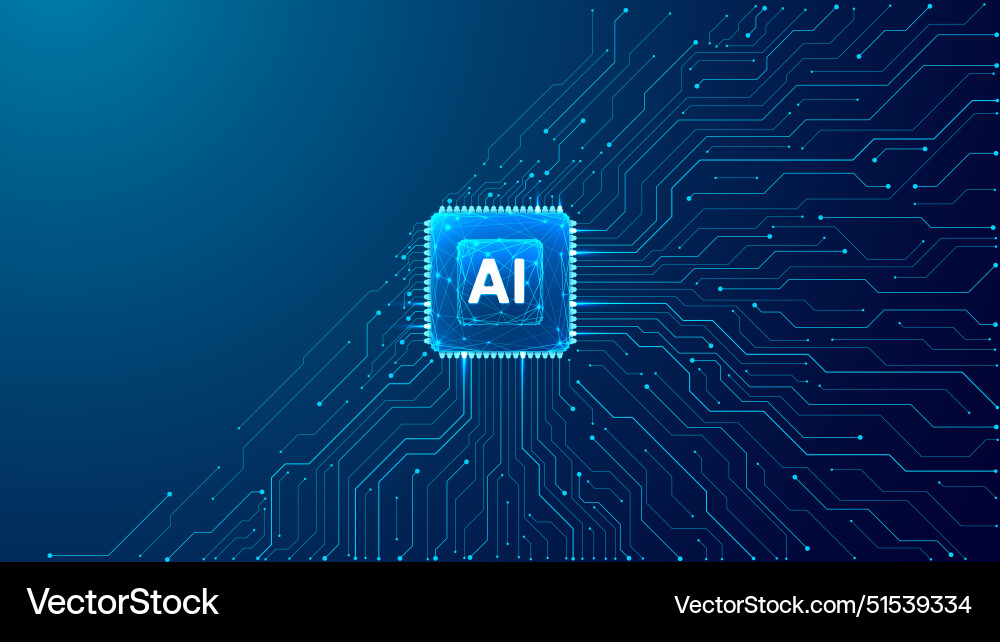 Abstract ai chip with circuit elements on dark Abstract ai chip with circuit elements on dark vector image