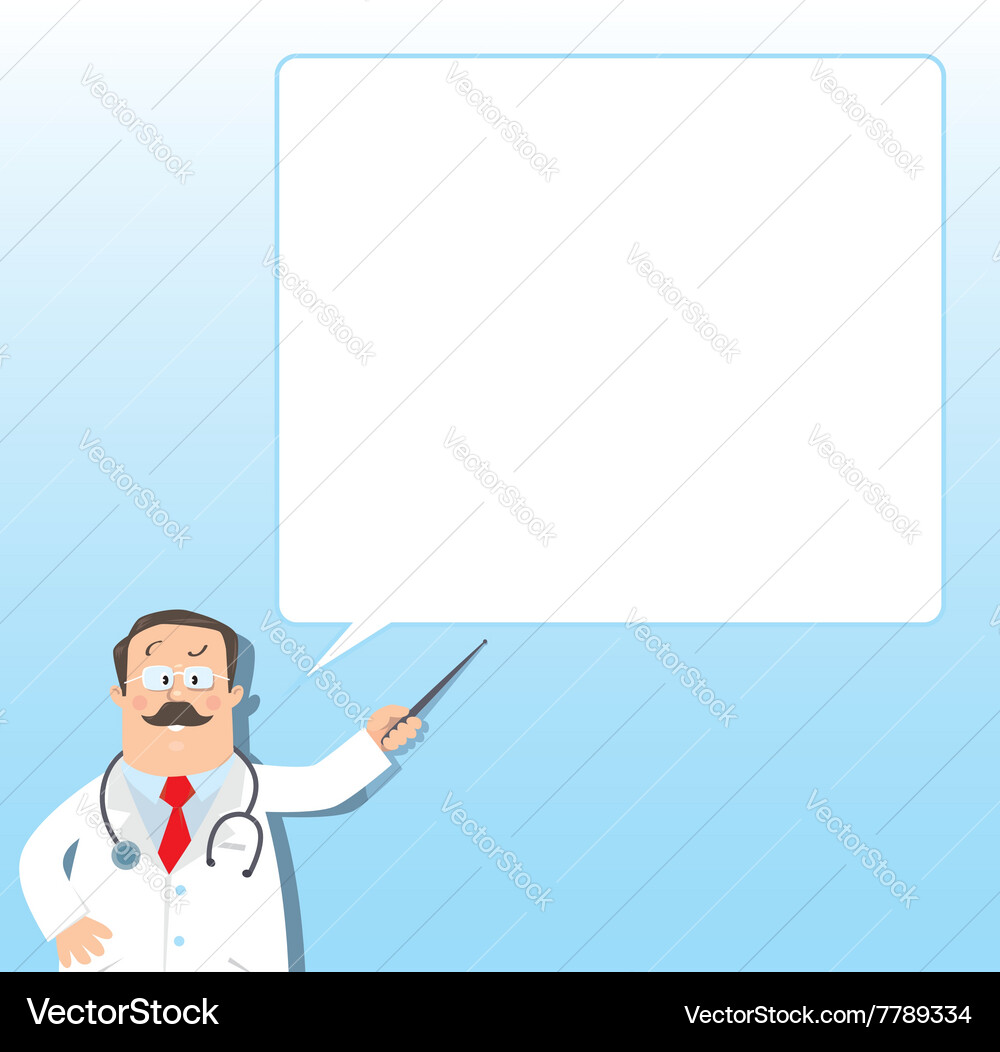 Funny doctor with pointer design template Vector Image