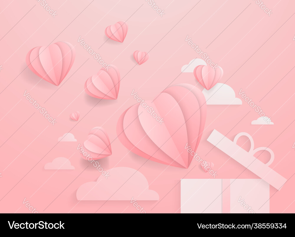 Valentines hearts with gift box postcard paper Valentines hearts with gift box postcard paper vector image