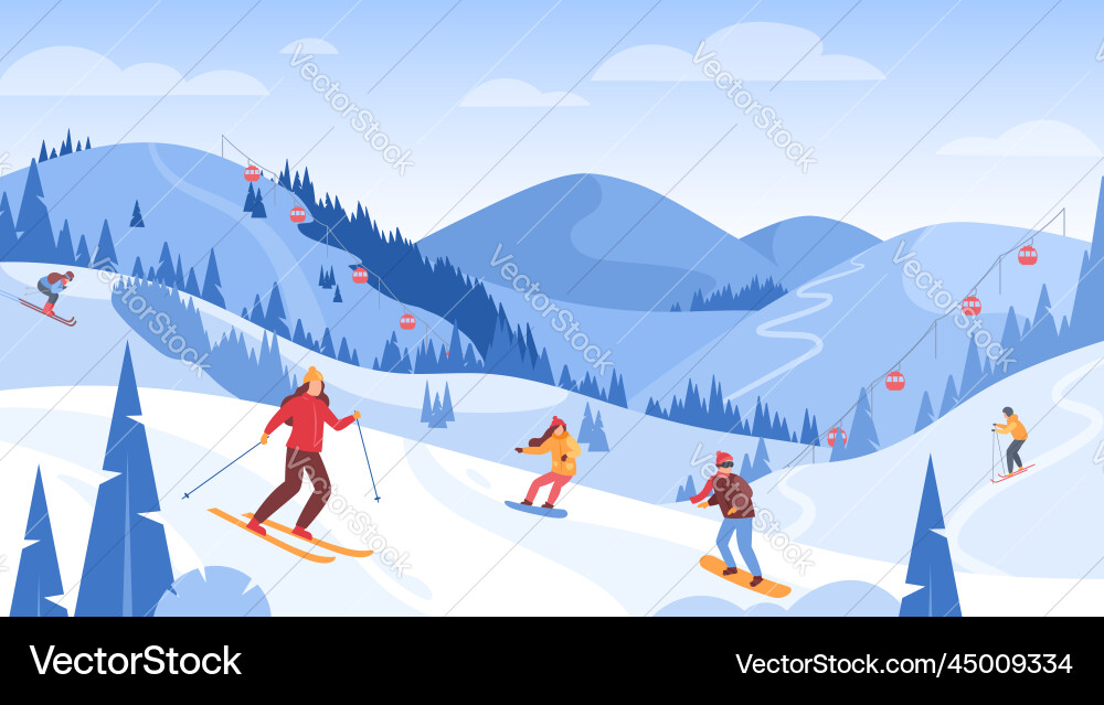 Winter Ski Resort Landscape Vector Image