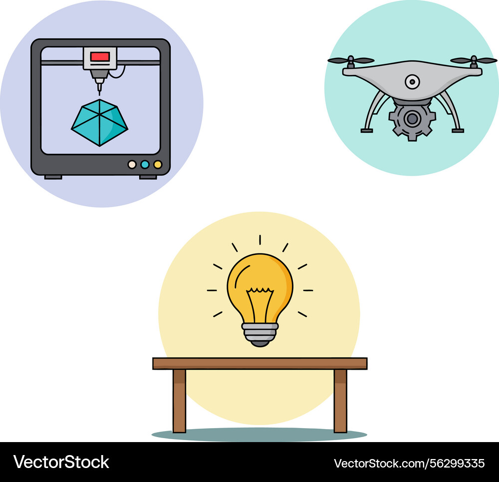 3d printer creating geometric object drone Vector Image