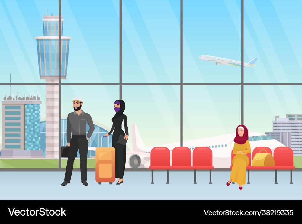 Araber warten auf den Flug in Flughafenhalle Araber warten auf den Flug in Flughafenhalle vektorbild