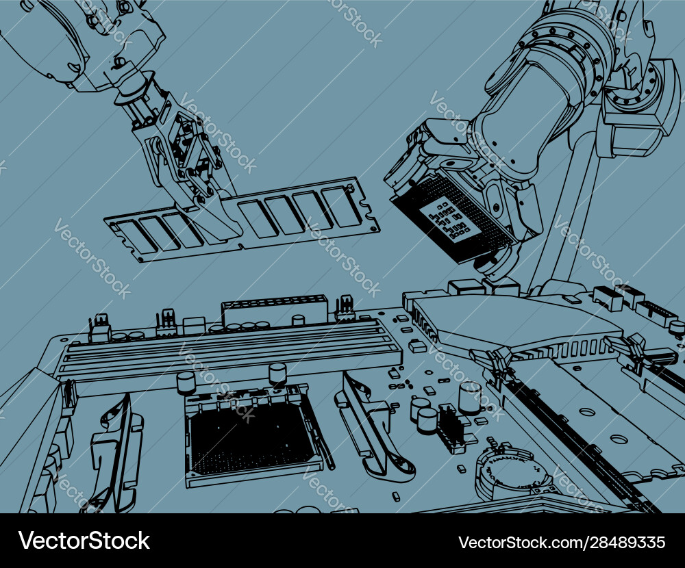 Industrial robots assemble a computer Industrial robots assemble a computer vector image