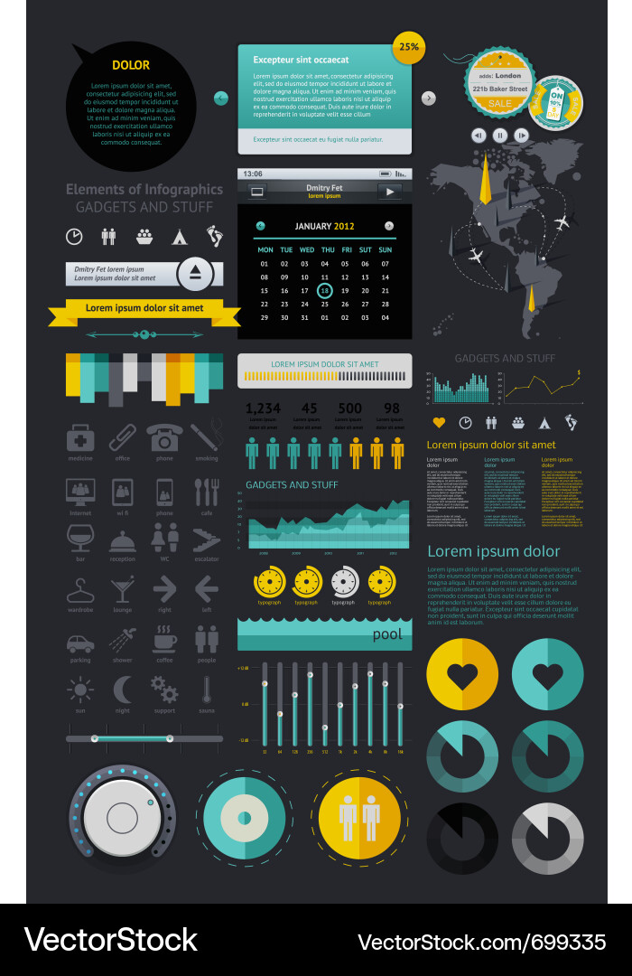 Modern Data Charts and Icons vector image