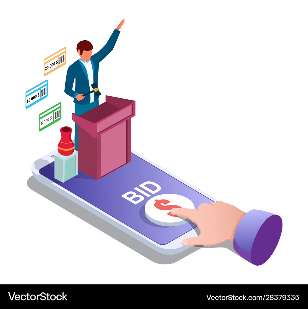 Online Auction Smartphone Concept Vector Image