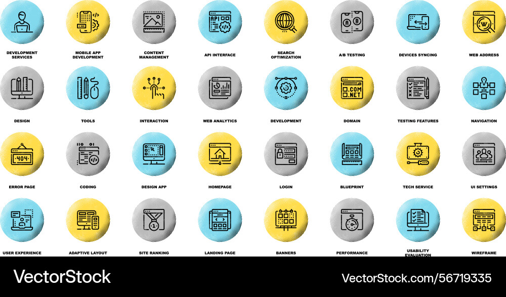 Web design and development flat line icons Web design and development flat line icons vector image