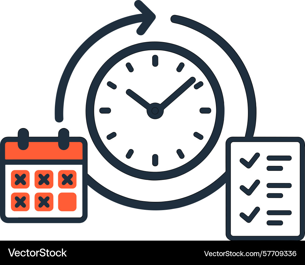 Clock with arrow calendar and checklist Clock with arrow calendar and checklist vector image