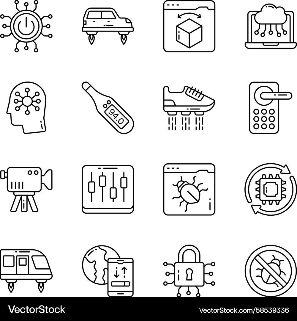 Data Security Icons - Linear Style Vector Image