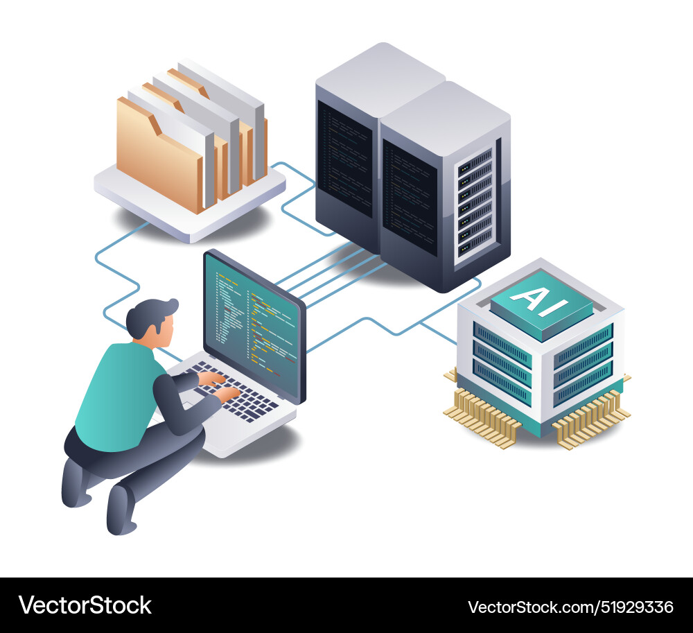 Developer focusing on big data server programming Developer focusing on big data server programming vector image