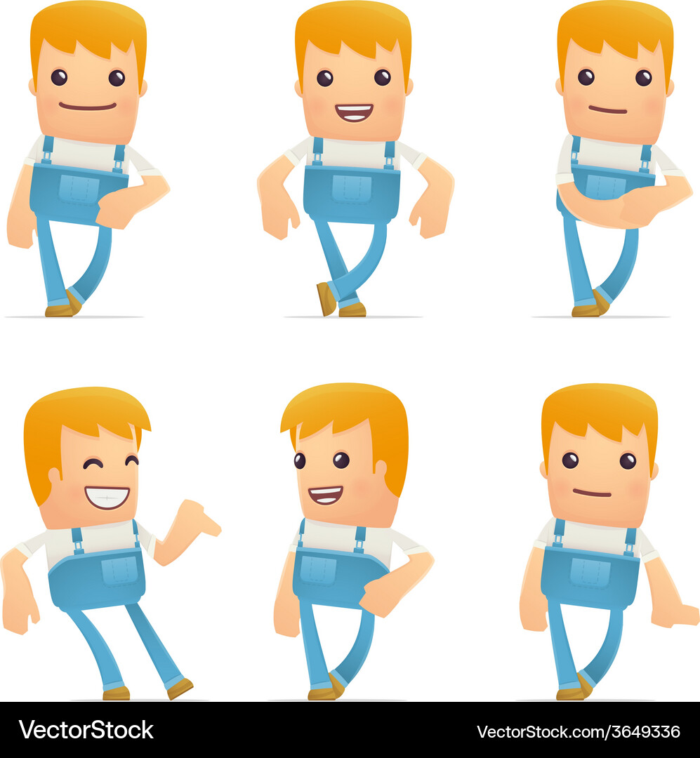 Set of mechanic character in different poses Vector Image