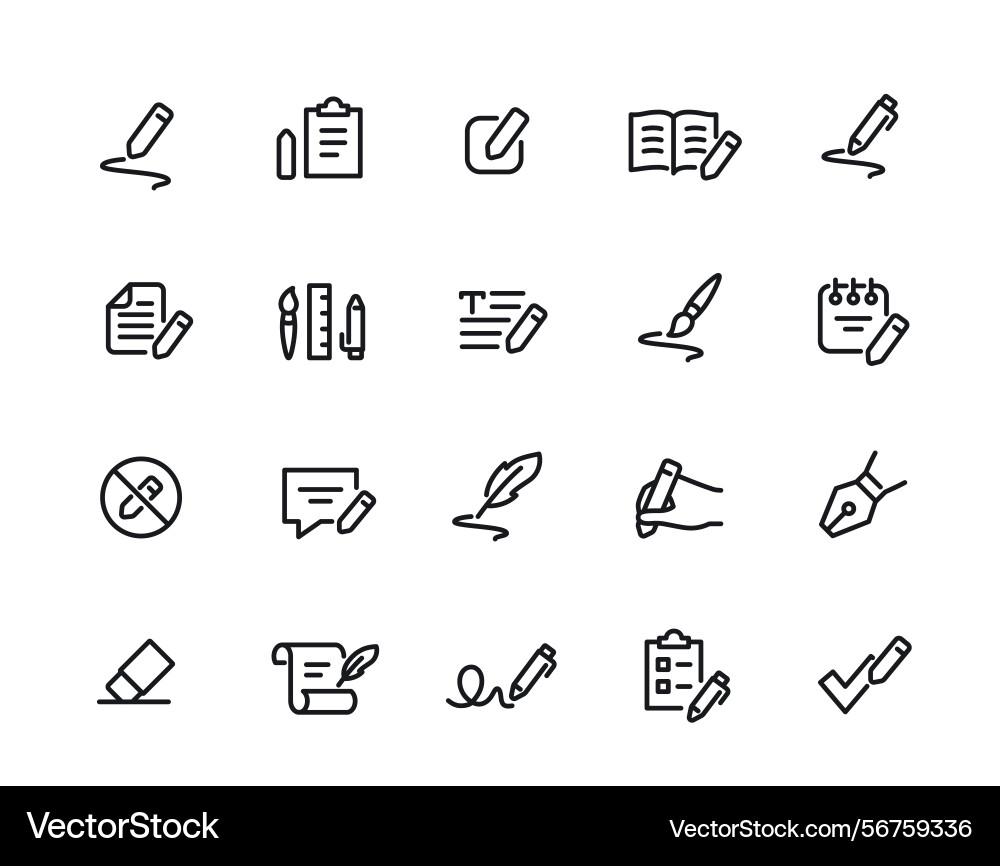 Writing line icon set simple symbols with pencil Writing line icon set simple symbols with pencil vector image