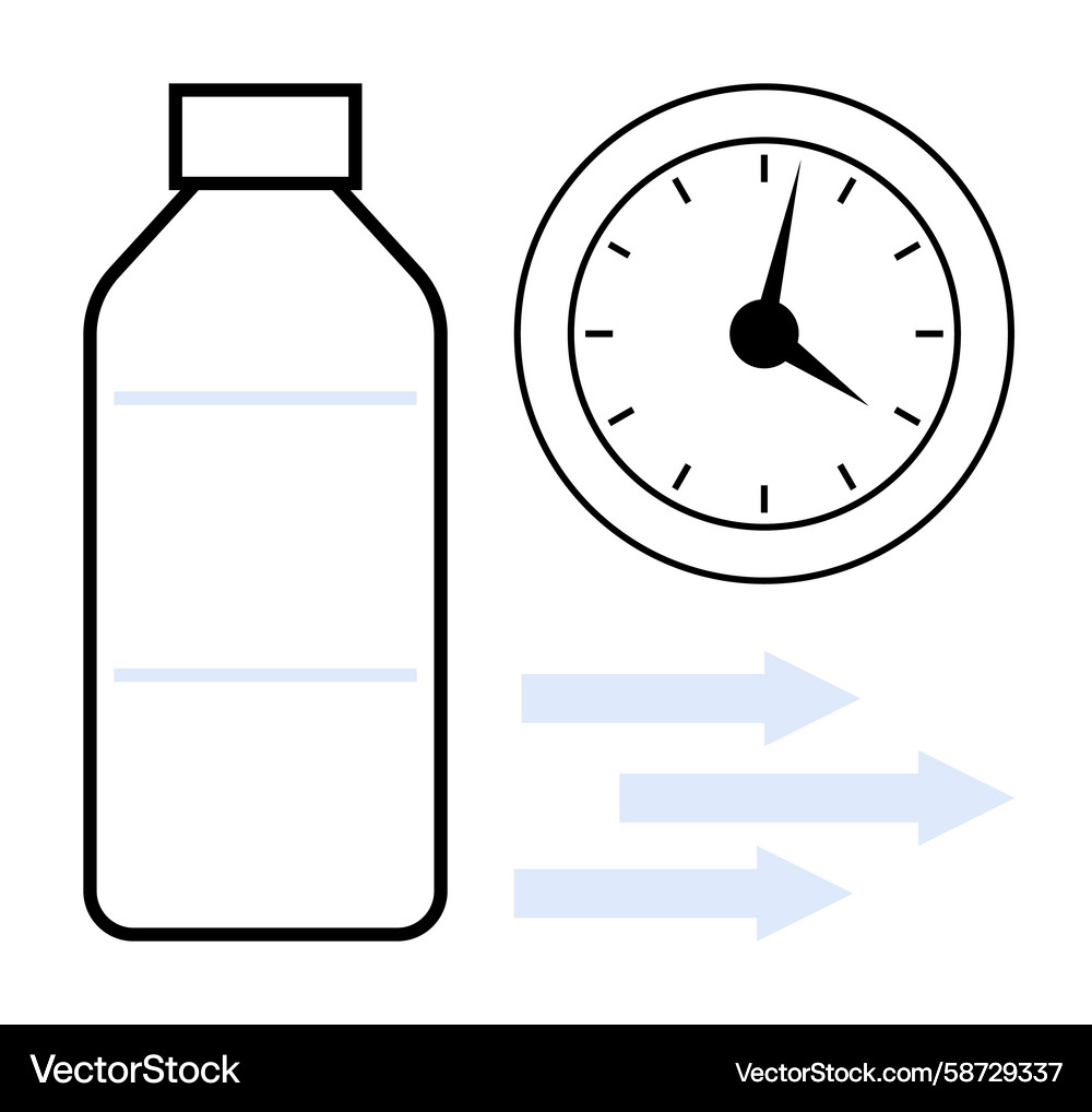 Bottle with clock and arrows symbolizing time Bottle with clock and arrows symbolizing time Vector Image