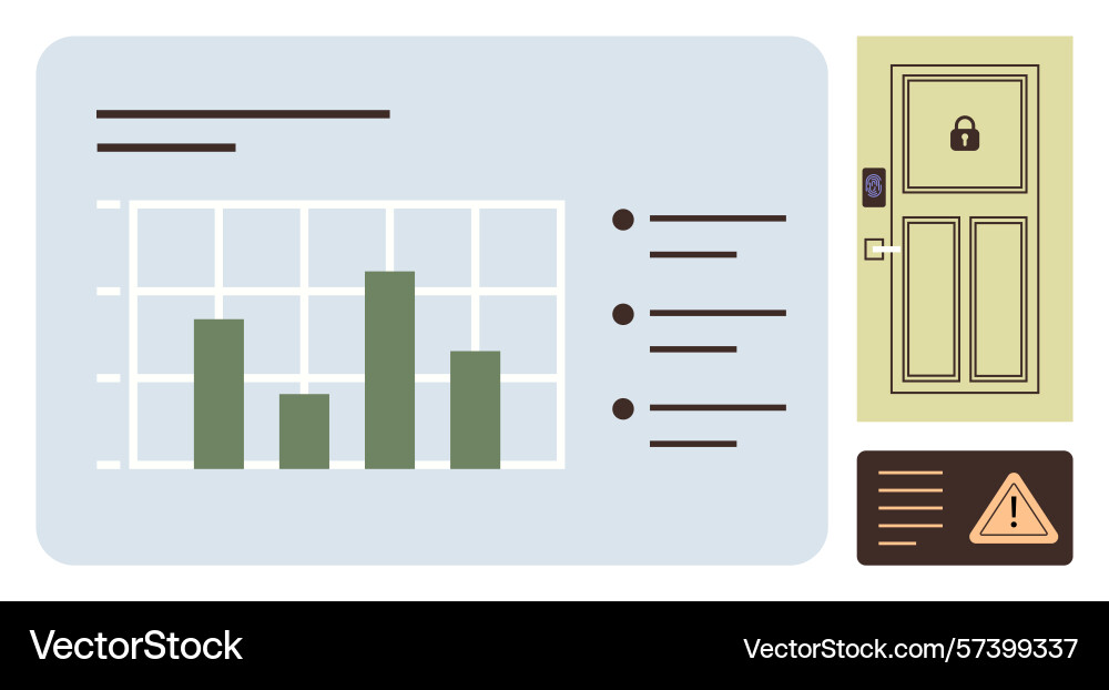 Data analysis dashboard with bar graph and secure Data analysis dashboard with bar graph and secure vector image