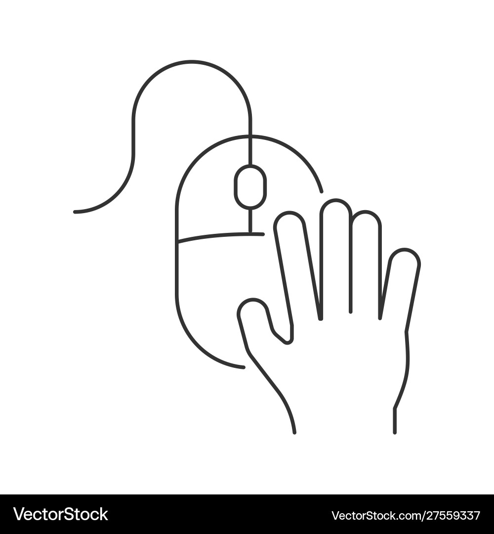 Hand on computer mouse linear icon white vector image