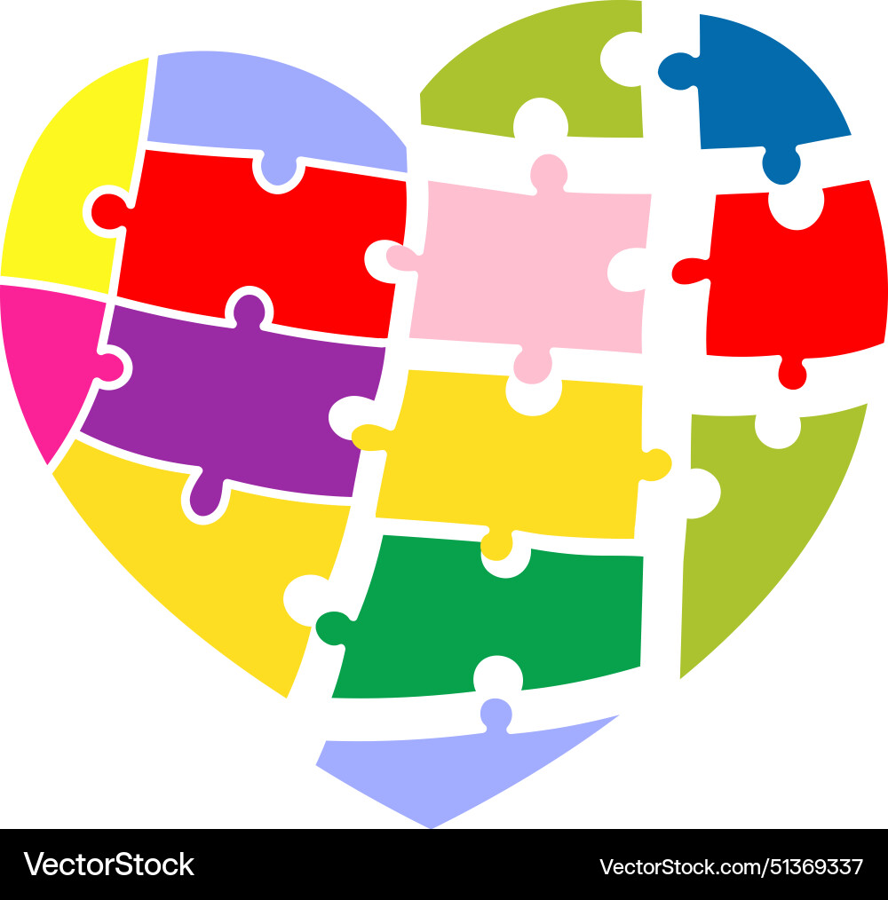 Heart puzzle colorful pieces flat design Vector Image