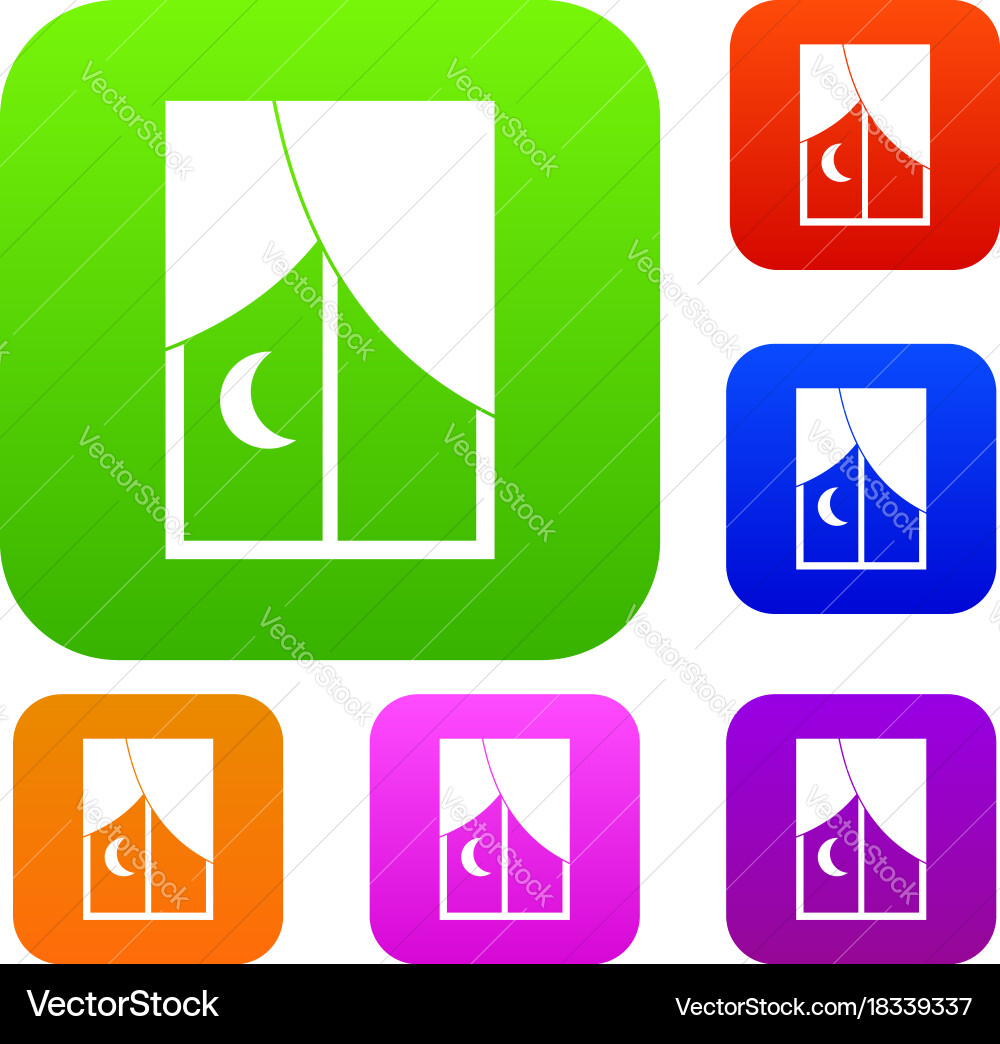 Nightly window set color collection vector image