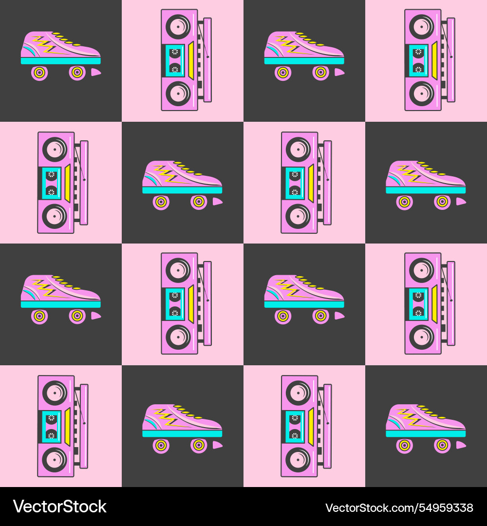 Seamless pattern with colorful elements boombox vector image