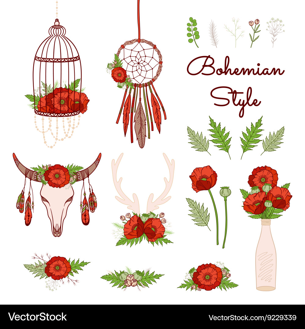 Bohemian Poppy Collection vector image