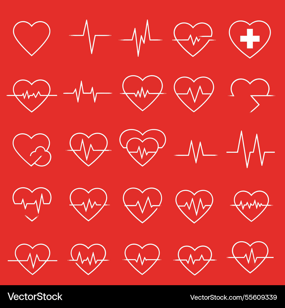 Heart symbols with pulse lines in a minimalistic Vector Image