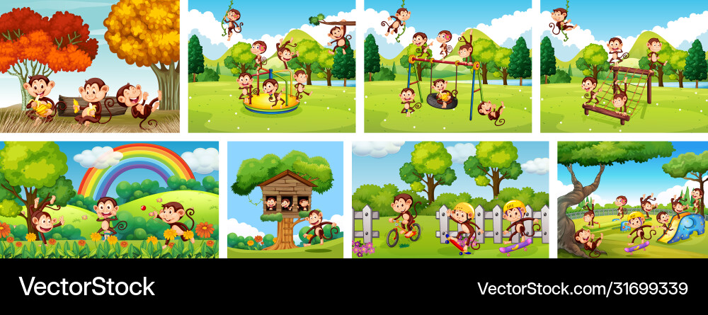 Set monkey in playground background Set monkey in playground background vector image