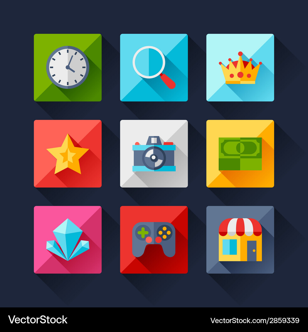 Set of game icons in flat design style Vector Image