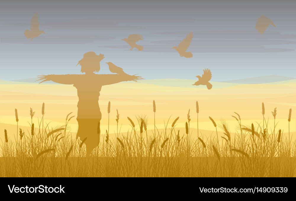 Wheat Field with Scarecrow Vector Image
