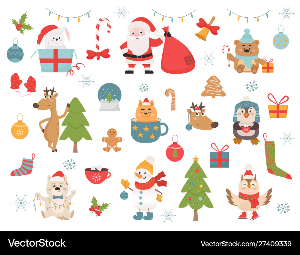Winter Animals & Holiday Icons Vector Image