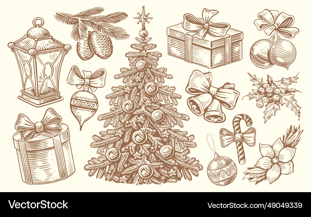 Year set of retro objects in sketch vector image