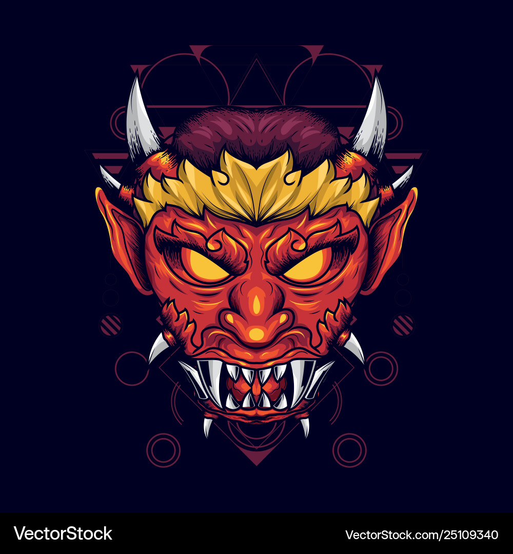 Devils head with sharp horns and fangs in bright vector image