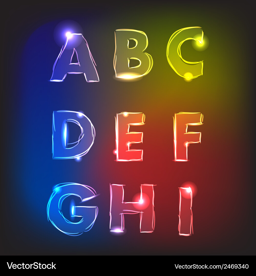 Neon Alphabet Glow Effect Royalty Free Vector Image