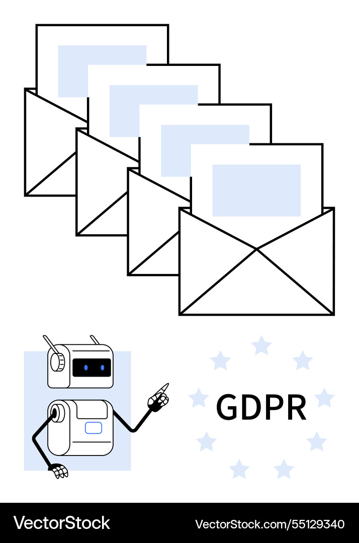 Robot pointing to gdpr concept with envelopes Robot pointing to gdpr concept with envelopes vector image