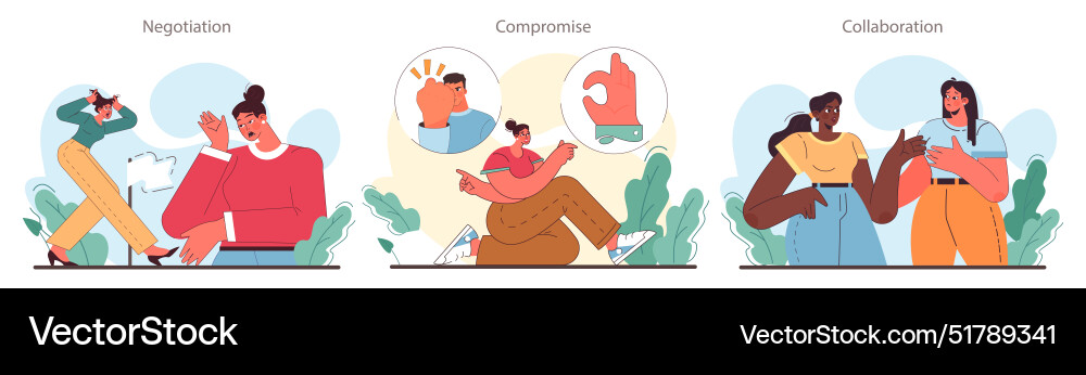 Soft skill development set conflict resolution Soft skill development set conflict resolution vector image