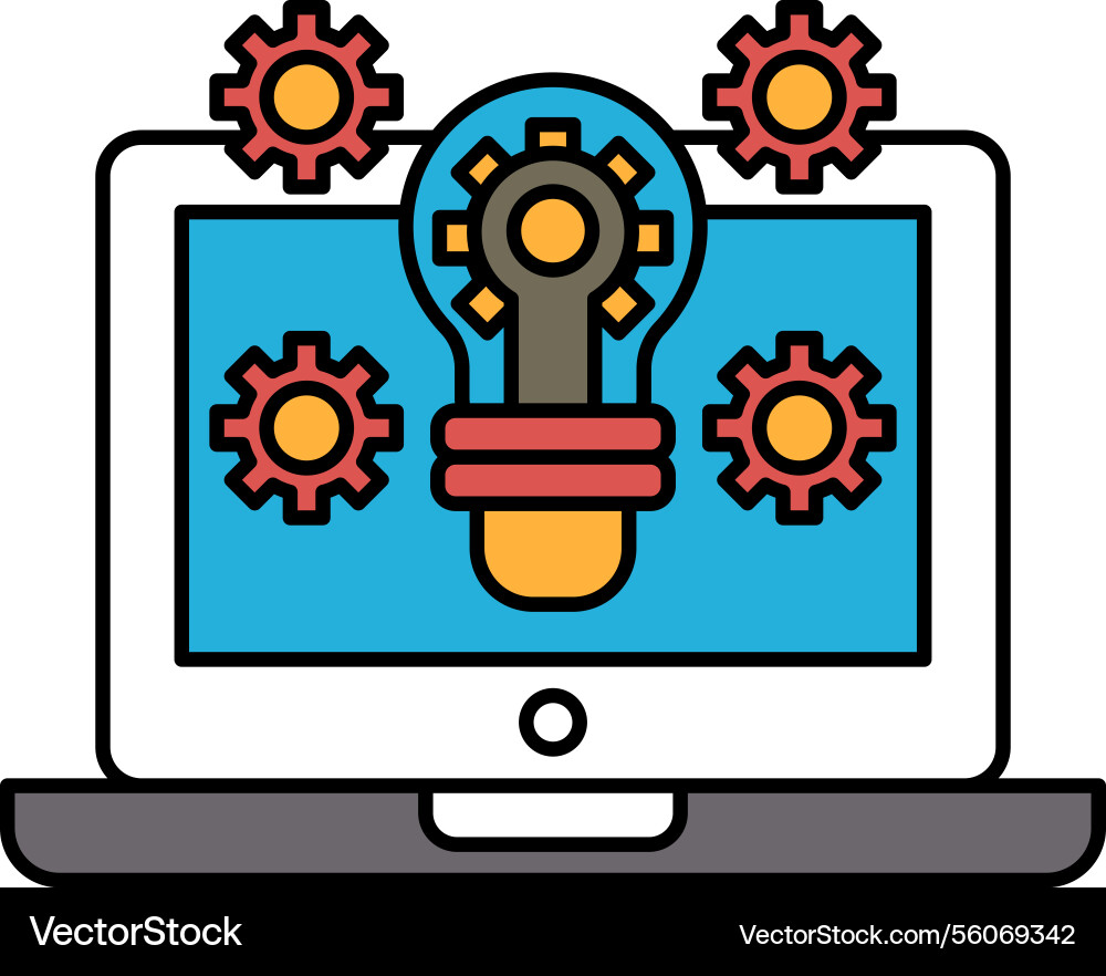 A computer monitor with light bulb and gears vector image