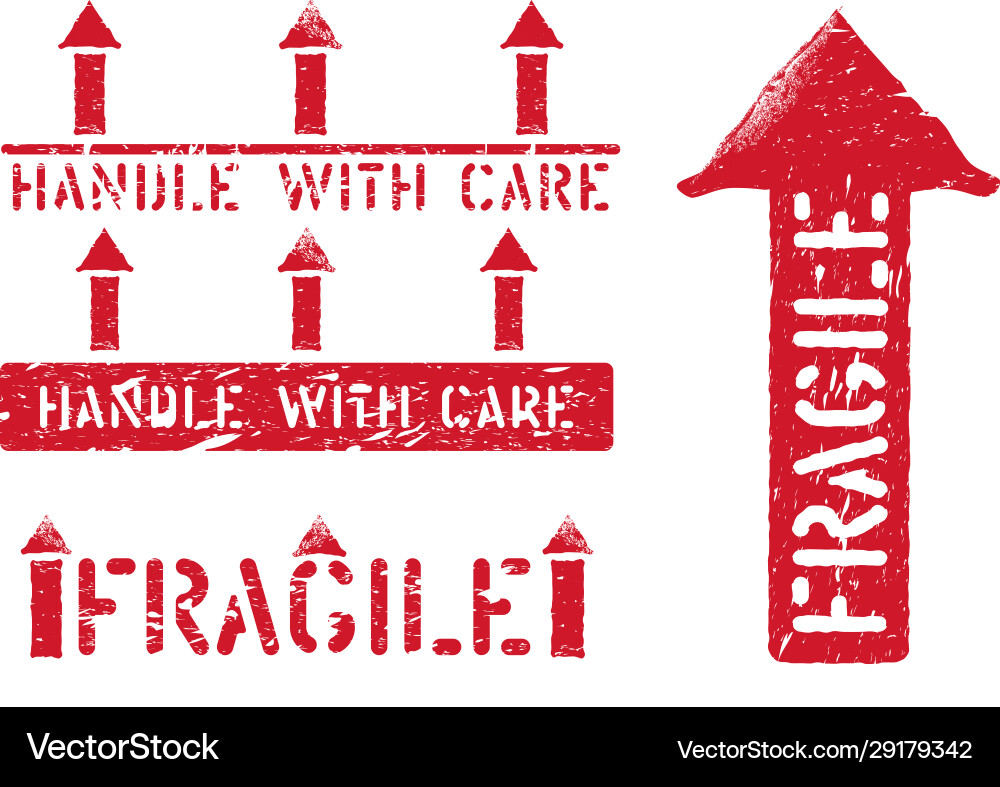 Fragile this way up handle with care grungy box Vector Image