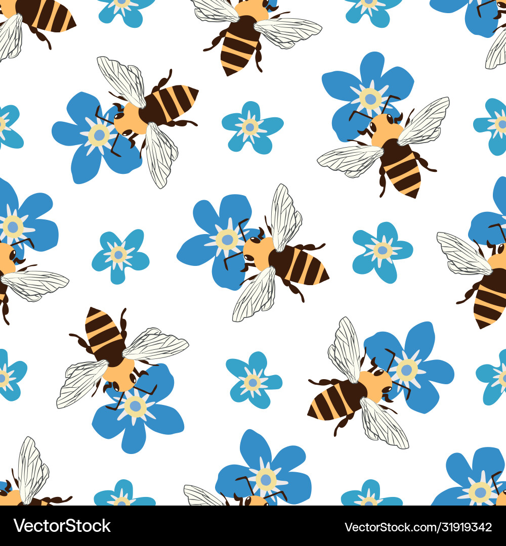 Honeybee & Forget-Me-Not Pattern vector image
