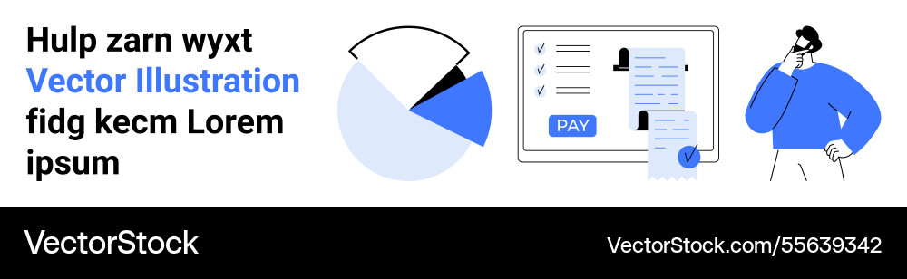 Man analyzing pie chart data with payment form Vector Image