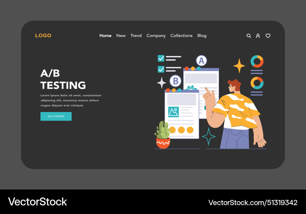 Marketer demonstrates a b testing on dual web Marketer demonstrates a b testing on dual web Vector Image